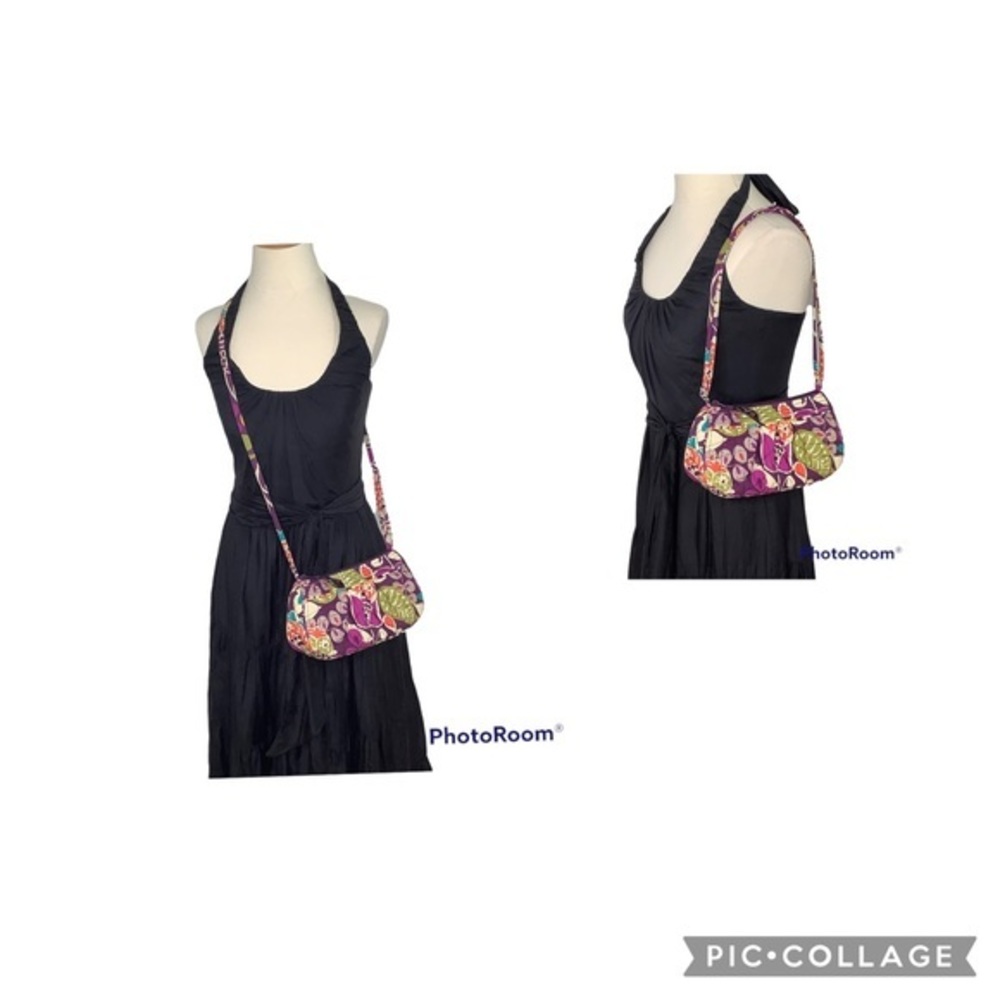 Vera Bradley Plum Crazy Crossbody and shoulder baguette style purse Size 10X5.53